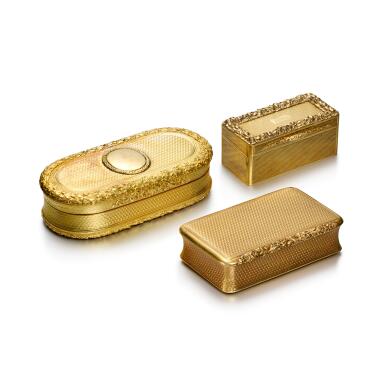 View full screen - View 1 of Lot 1119. Three gold snuff boxes, London, 1816 and 1819, and later .