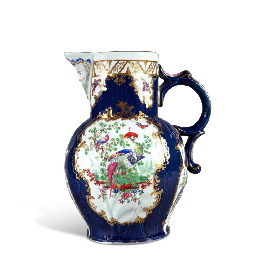 View full screen - View 1 of Lot 97. A Worcester Porcelain Large Cabbage-Leaf Mask Jug, Circa 1770.