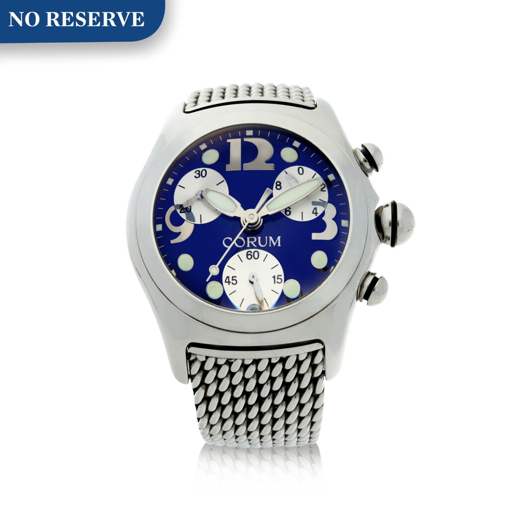 View full screen - View 1 of Lot 222. REFERENCE 396.150.20 BUBBLE A STAINLESS STEEL CHRONOGRAPH WRISTWATCH, CIRCA 2000.