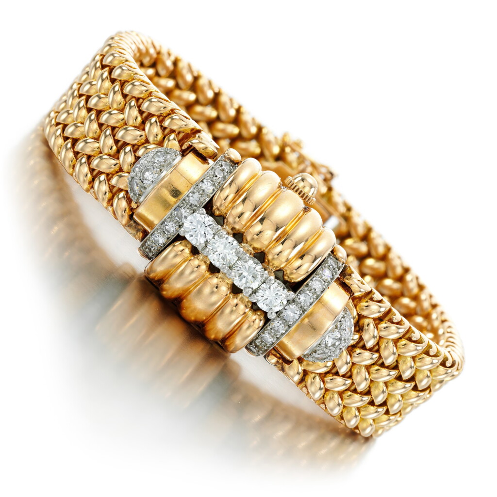 View full screen - View 1 of Lot 73. Eska | Diamond watch/bracelet, 1950s.