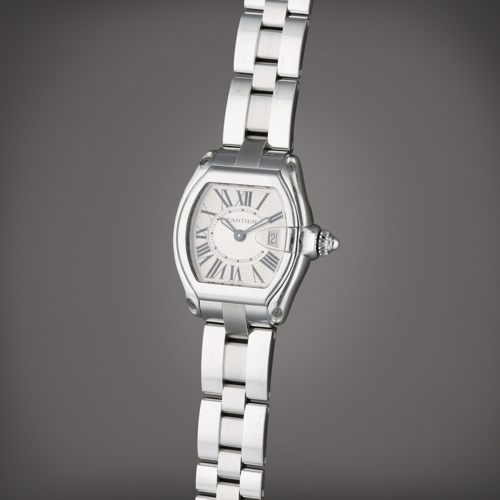 View full screen - View 1 of Lot 118. Reference 2675 Roadster | A stainless steel tonneau shaped wristwatch with date and bracelet, Circa 2005.
