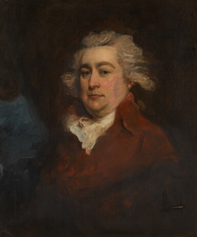 View full screen - View 1 of Lot 130. Portrait of a gentleman in a red jacket, half-length.