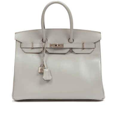 View full screen - View 1 of Lot 692. Gris Perle Tadelakt Birkin 35 Guilloché Hardware, 2013.