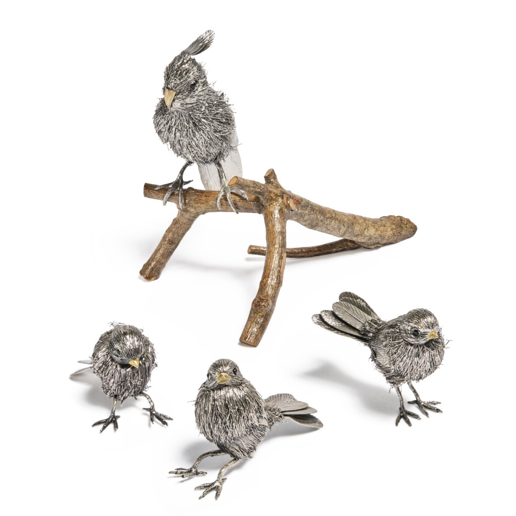 View full screen - View 1 of Lot 778. A Group of Four Italian Silver Birds, Mario Buccellati, Florence, Late 20th Century.