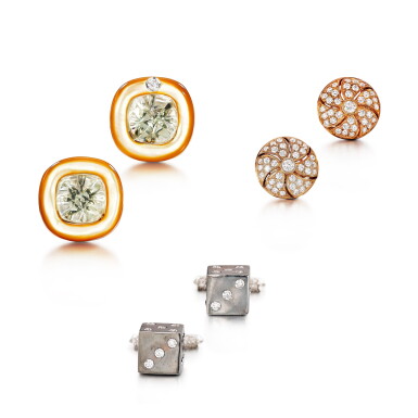 View full screen - View 1 of Lot 2807. Three Pairs of Gem Set and Diamond Cufflinks | 寶石 及 鑽石 袖扣三對.
