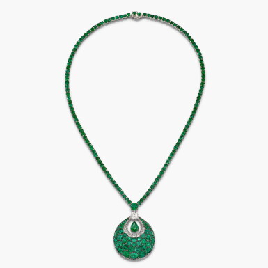 View full screen - View 1 of Lot 1289. Emerald and Diamond Necklace | 格拉夫 | 祖母綠 配 鑽石 項鏈.