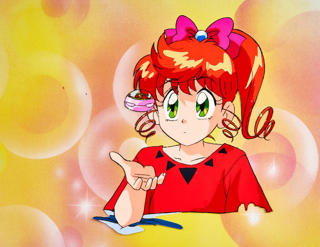 View full screen - View 1 of Lot 104. Karin Kokubu with Transformation Compact Mirror Animation Cel, Douga and Printed Background | 國分果林與變身鏡盒賽璐璐,線稿及印刷背景.