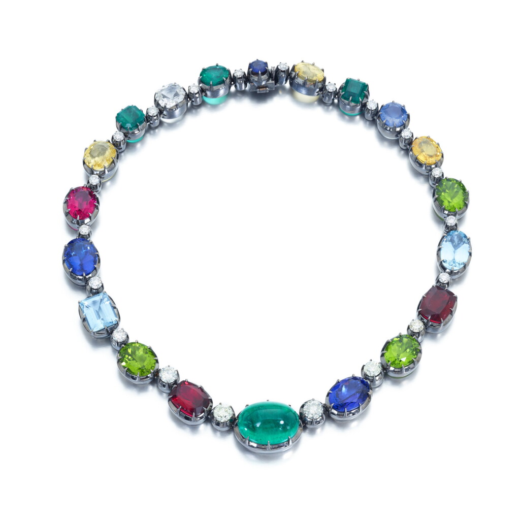View full screen - View 1 of Lot 569. Gem set and diamond necklace.