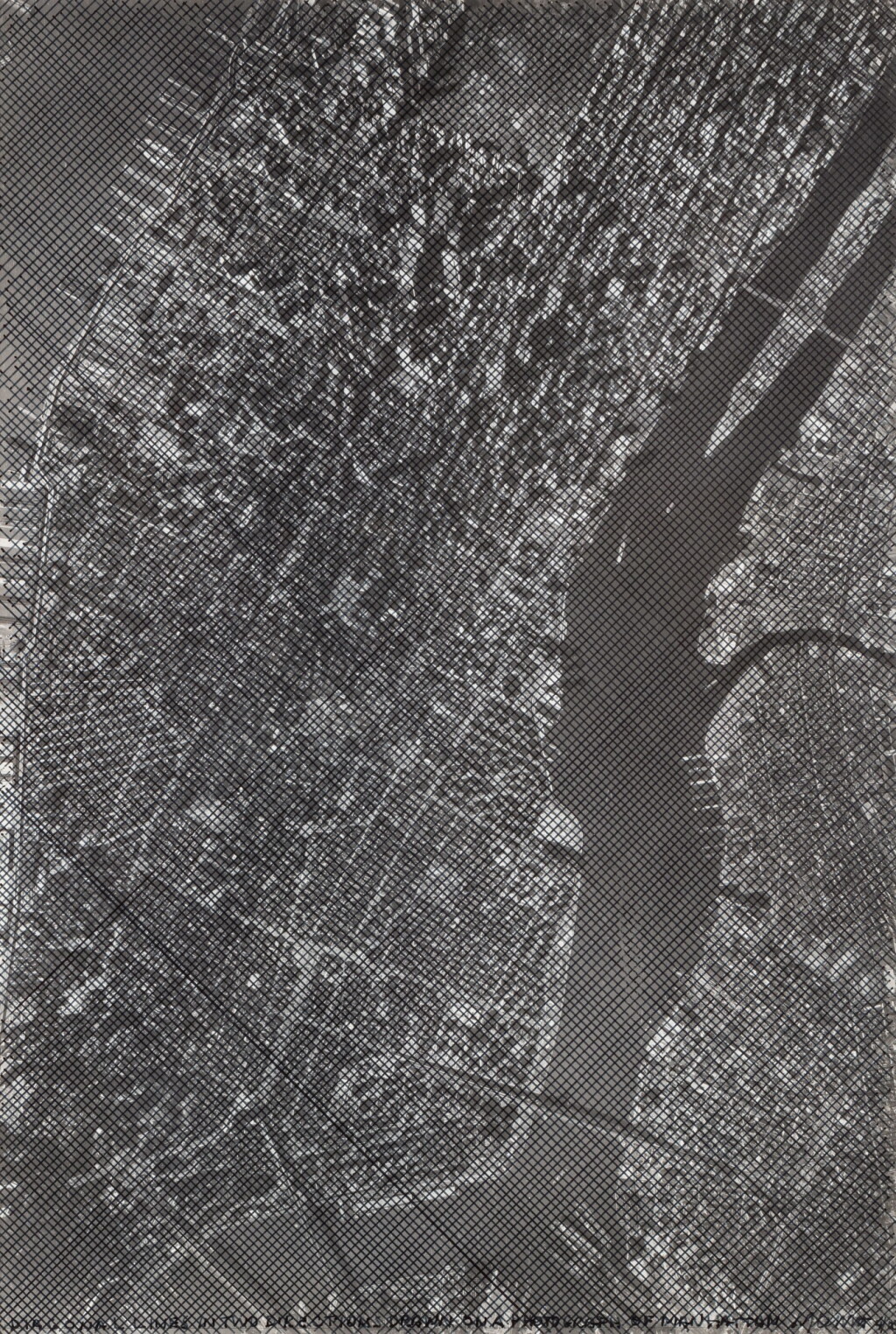 View full screen - View 1 of Lot 42. Diagonal Lines in Two Directions drawn on a photograph of Manhattan.