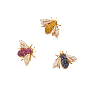 View full screen - View 1 of Lot 532. Three Gem-Set and Diamond Brooches.