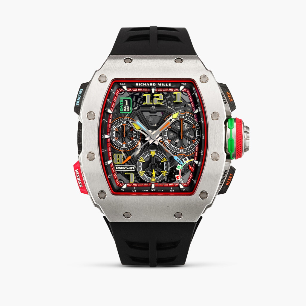 View full screen - View 1 of Lot 2416. Reference RM65-01 | A brand new titanium semi-skeletonised split seconds chronograph wristwatch with rapid winding mechanism and date, Circa 2022.