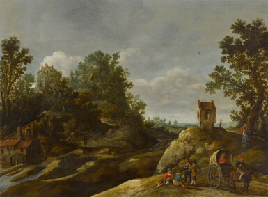 View full screen - View 1 of Lot 151. A landscape with peasants resting by a watermill.