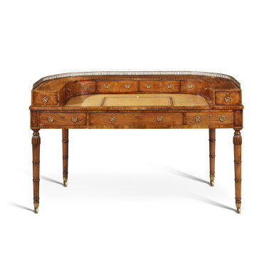View full screen - View 1 of Lot 158. A Late George III Mahogany Brass-Mounted Carlton House Desk, Circa 1800.