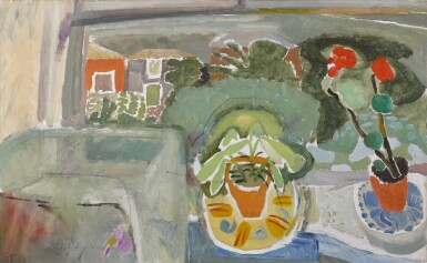 View full screen - View 1 of Lot 1. Lilies and a Geranium on a Hampstead Window.