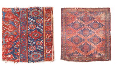 View full screen - View 1 of Lot 346. Lot including a carpet fragment, Western Anatolia, probably 17th century, and a Soumakh carpet, Est Caucasus, circa 1900.