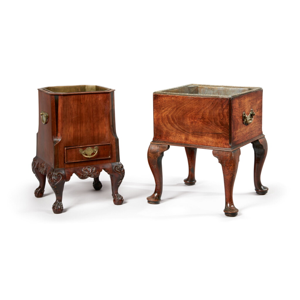 View full screen - View 1 of Lot 520. A GEORGE II MAHOGANY JARDINIÈRE, 18TH CENTURY, TOGETHER WITH AN ANGLO-DUTCH MAHOGANY JARDINIÈRE, 19TH CENTURY.