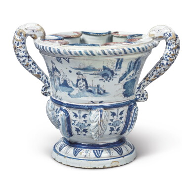 View full screen - View 1 of Lot 291. A FRENCH FAIENCE TWO-HANDLED TULIP VASE, PROBABLY NEVERS, LATE 17TH CENTURY.