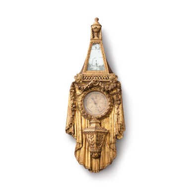 View full screen - View 1 of Lot 1026. A Louis XVI giltwood and glass barometer, circa 1780 | Baromètre en bois doré et verre d'époque Louis XVI, vers 1780.