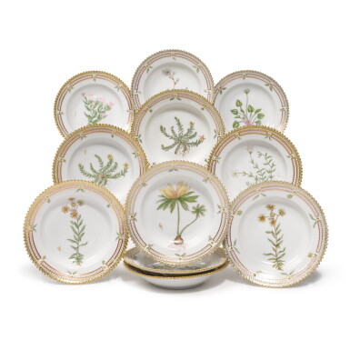 View full screen - View 1 of Lot 351. Sixteen Royal Copenhagen ‘Flora Danica’ pickle dishes or fruit saucers, Modern.