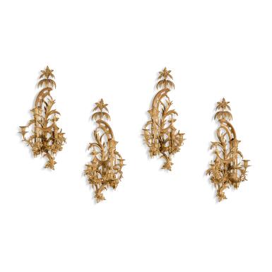 View full screen - View 1 of Lot 38. A set of four late George II carved giltwood and gilt-gesso girandoles, mid-18th century.