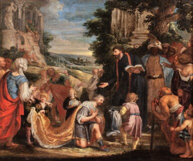 View full screen - View 1 of Lot 29. ATTRIBUTED TO JOHANN KÖNIG | THOMAS THE APOSTLE BAPTISING THE INDO-PARTHIAN KING GUDNAPHAR, ALSO KNOWN AS THE BAPTISM OF THE MAGUS KING CASPAR.