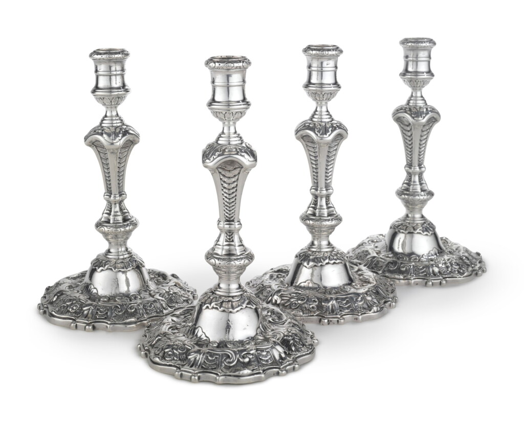 View full screen - View 1 of Lot 164. A Set of Four George II Silver Table Candlesticks, Eliza Godfrey, London, 1741.