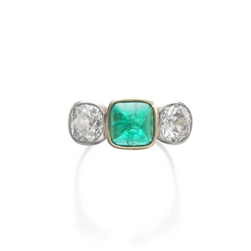 View full screen - View 1 of Lot 817. Emerald and diamond ring.