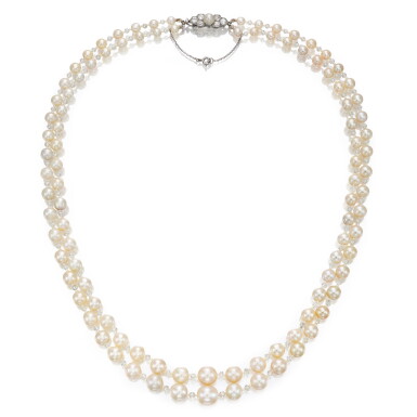 View full screen - View 1 of Lot 1876. Natural Pearl, Diamond and Seed Pearl Necklace, Clasp by Cartier | 天然珍珠 配 鑽石 及 珍珠 項鏈,卡地亞鑽石鏈扣.
