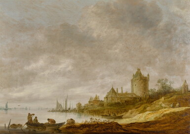 View full screen - View 1 of Lot 14. River landscape with a castle with a round tower.