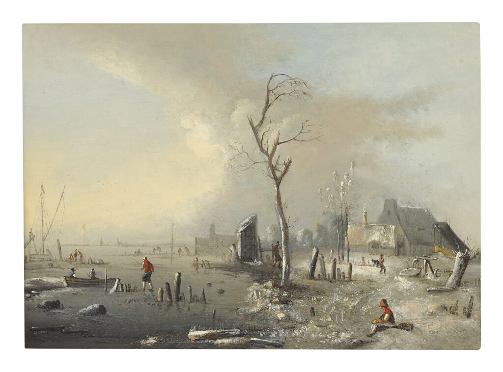 View full screen - View 1 of Lot 57. DUTCH SCHOOL, 18TH CENTURY | A WINTER LANDSCAPE WITH FIGURES.
