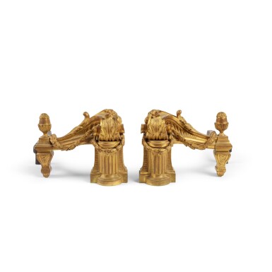 View full screen - View 1 of Lot 88. A Pair of Louis XVI Style Gilt Bronze Chenets, 19th Century.
