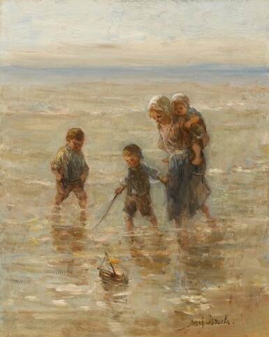 View full screen - View 1 of Lot 318. Children playing in the surf.