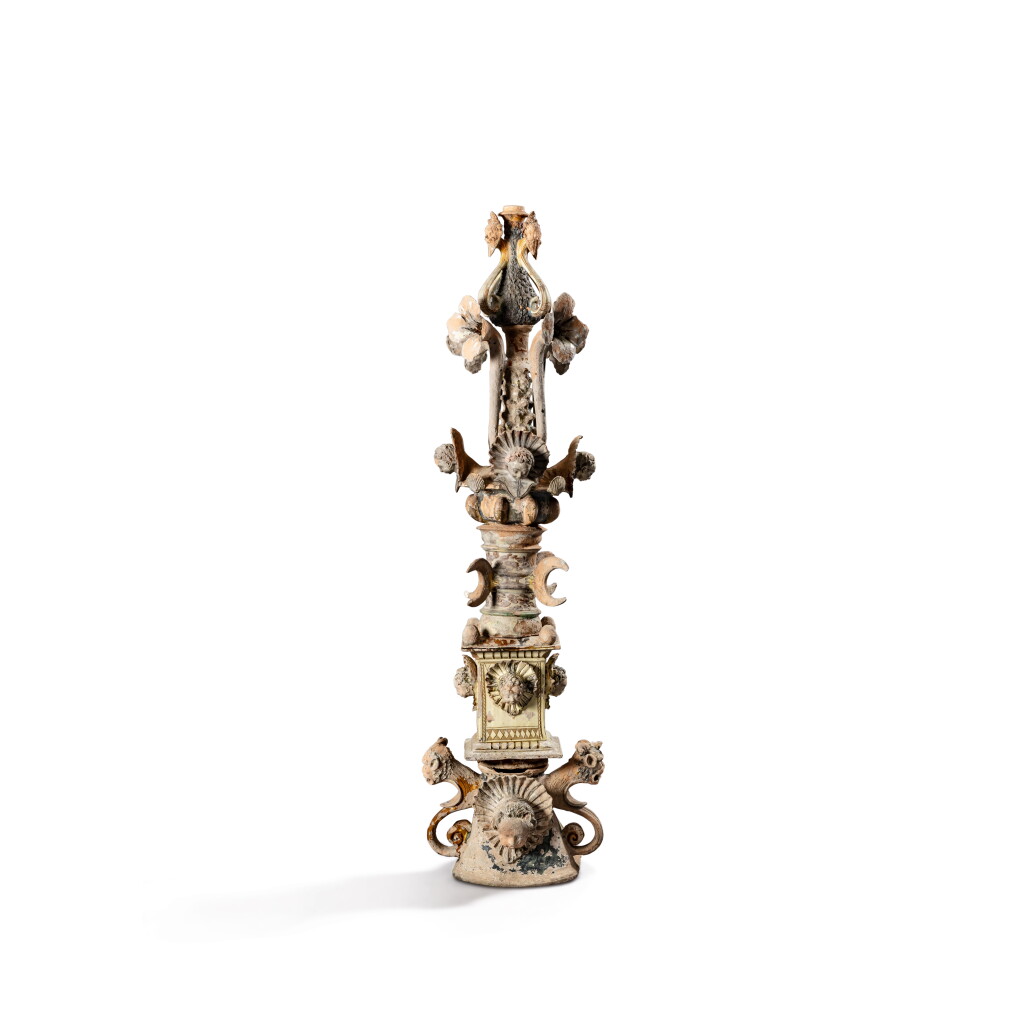 View full screen - View 1 of Lot 76. A Pré d'Auge or Manerbe glazed earthenware roof finial, early 17th century.