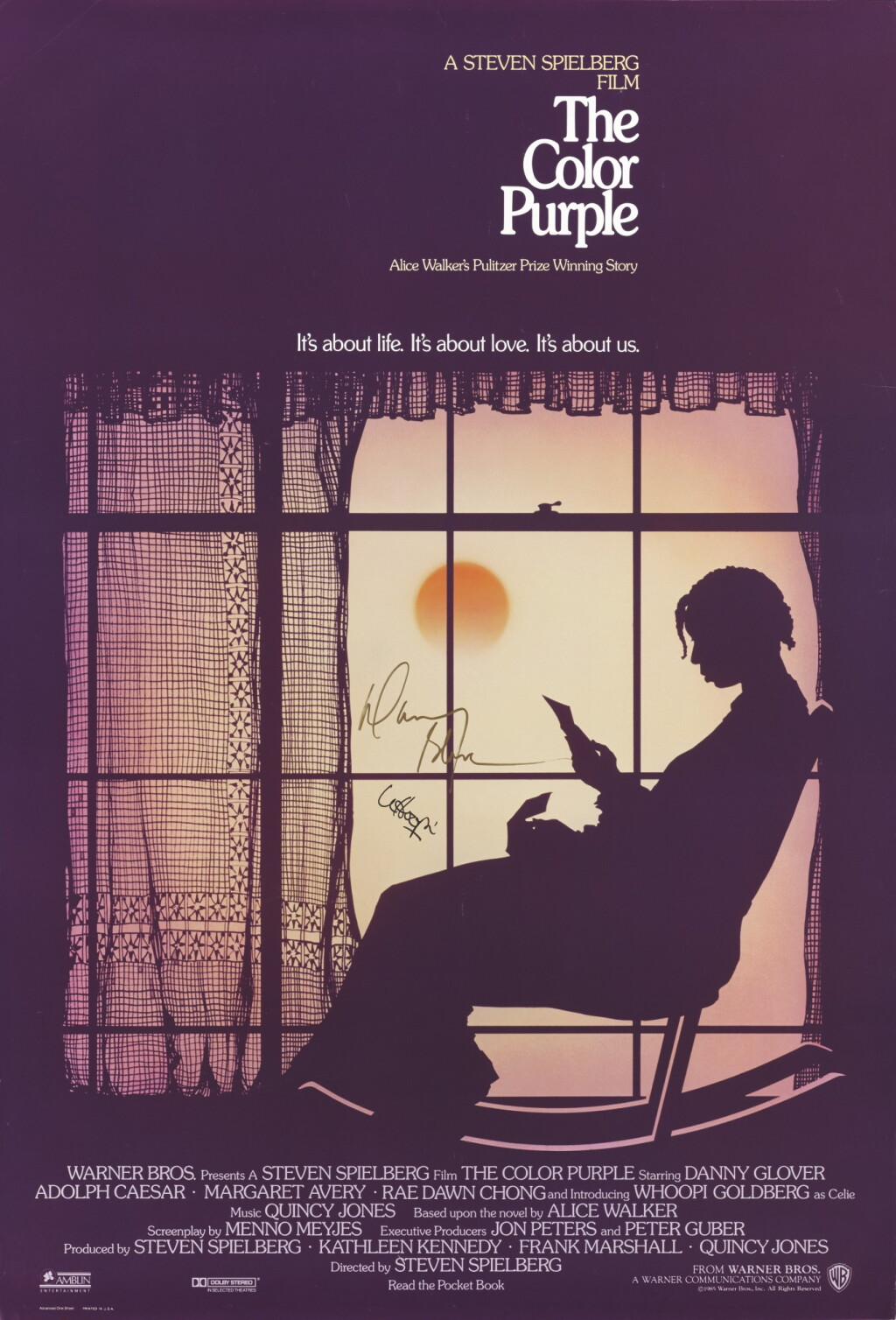 View full screen - View 1 of Lot 169. THE COLOR PURPLE (1985) POSTER, US, SIGNED BY DANNY GLOVER AND WHOOPI GOLDBERG.