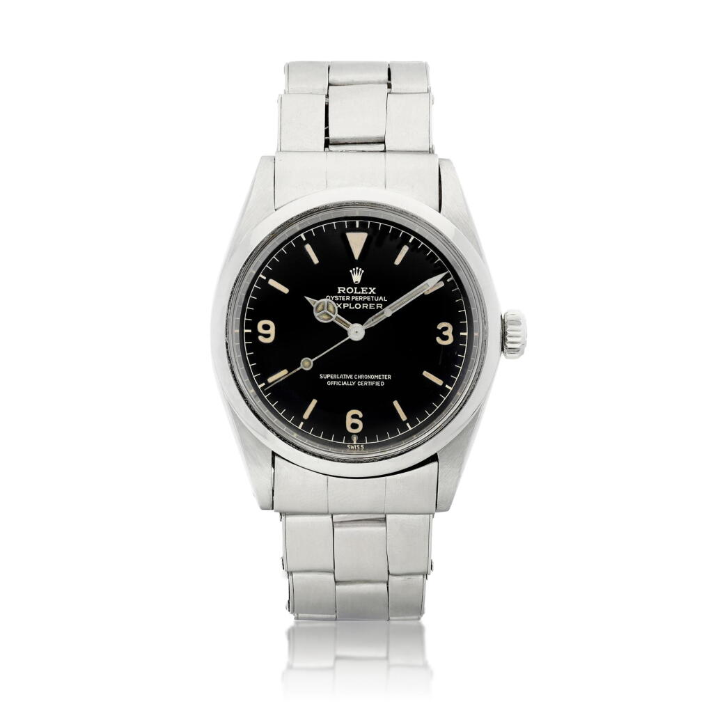 View full screen - View 1 of Lot 2194. Explorer, Reference 1016 | A stainless steel wristwatch with "upside down case" and bracelet, Circa 1963 | 勞力士 | Explorer 型號1016 | 精鋼鏈帶腕錶,約1963年製 .
