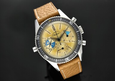 View full screen - View 1 of Lot 13. Reference 2446 Seafarer 'Screw-back Case' Retailed by Abercrombie & Fitch: A stainless steel chronograph wristwatch with tide indication, Circa 1963.
