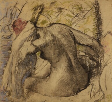 View full screen - View 1 of Lot 122. EDGAR DEGAS | FEMME NUE ASSISE, S'ESSUYANT LES CHEVEUX.