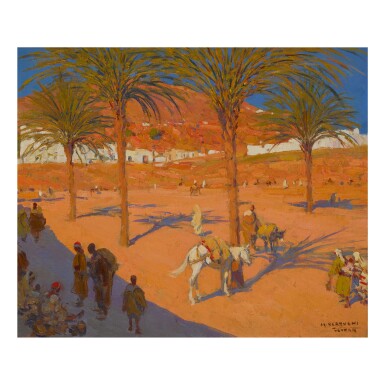 View full screen - View 1 of Lot 81. MARIANO BERTUCHI | DESERT SCENE IN TÉTOUAN, MOROCCO.