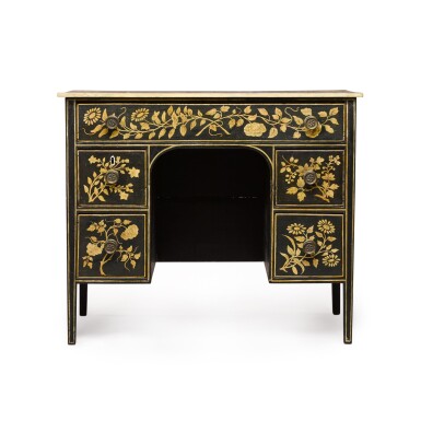 View full screen - View 1 of Lot 14. A George III style penwork kneehole desk.