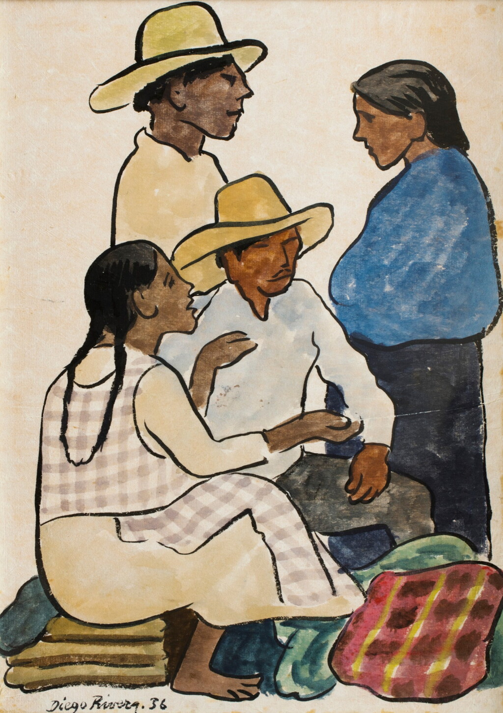 View full screen - View 1 of Lot 52. Grupo en el mercado: dos hombres y dos mujeres.