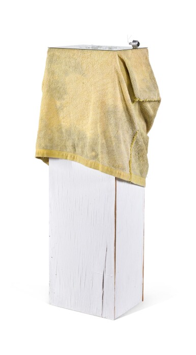 View full screen - View 1 of Lot 60. PAUL LEE | UNTITLED (PODIUM WITH YELLOW SACK).