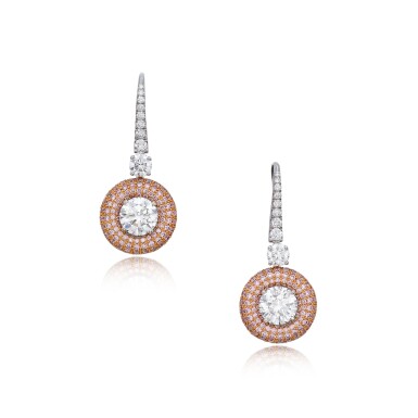 View full screen - View 1 of Lot 243. Pair of Colored Diamond and Diamond Earrings.