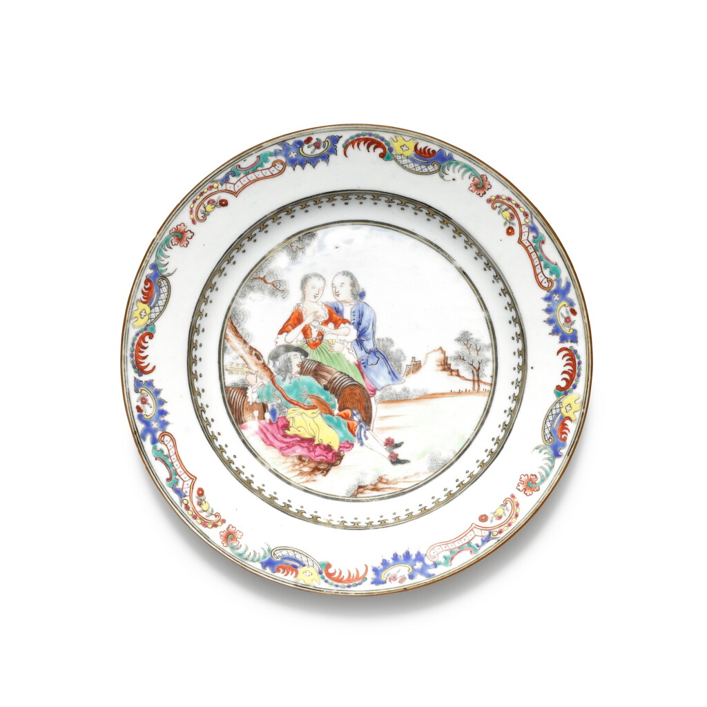 View full screen - View 1 of Lot 277. A famille-rose 'European Subject' plate, Qing dynasty, 18th century.