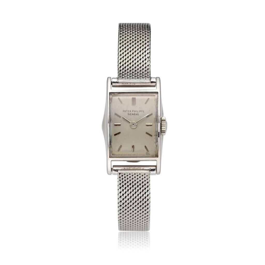 View full screen - View 1 of Lot 69. Reference 3257, A white gold rectangular wristwatch, Made in 1958 百達翡麗 3257型號白金腕錶,約1958年製.