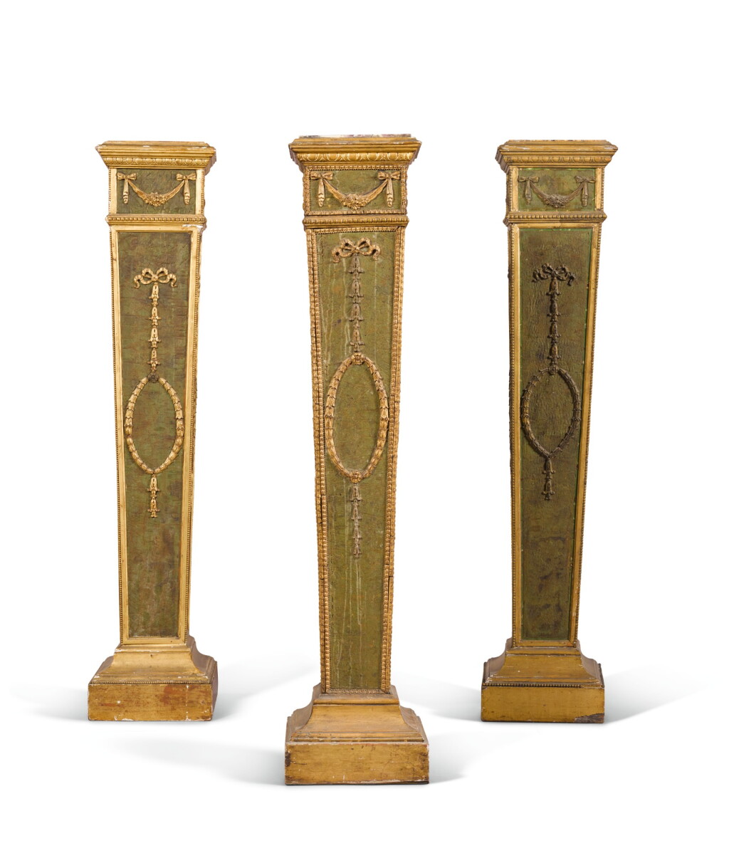 View full screen - View 1 of Lot 166. A George III faux marble and carved giltwood pedestal, circa 1770, in the manner of John Linnell.