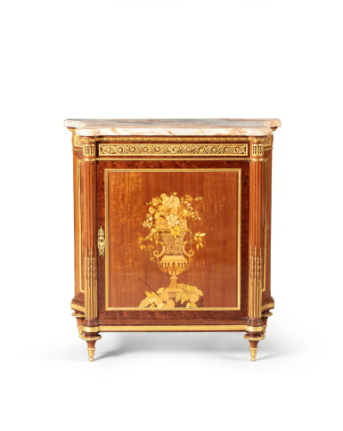 View full screen - View 1 of Lot 184. A gilt-bronze mounted mahogany and holly and sycamore maple marquetry meuble à hauteur d'appui, by Guillaume Grohé, circa 1870-1900 | Meuble à hauteur d'appui en placage d'acajou moucheté, marqueterie en houx et érable-sycomore et bronze doré, par Guillaume Grohé, vers 1870-1900.