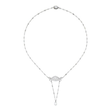 View full screen - View 1 of Lot 180. F.W. Lawrence | Diamond and Pearl Necklace.