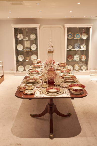 View full screen - View 1 of Lot 65. A Thomas Goode 'Florette Ruby' bone china dinner and dessert service.