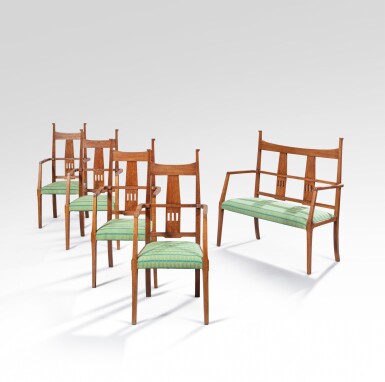 View full screen - View 1 of Lot 45. Bench seat and four armchairs.