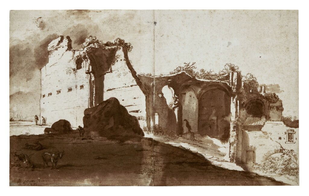 View full screen - View 1 of Lot 132. Recto: The Ruins of the Baths of Diocletian, Rome Verso: Sketch of Houses.
